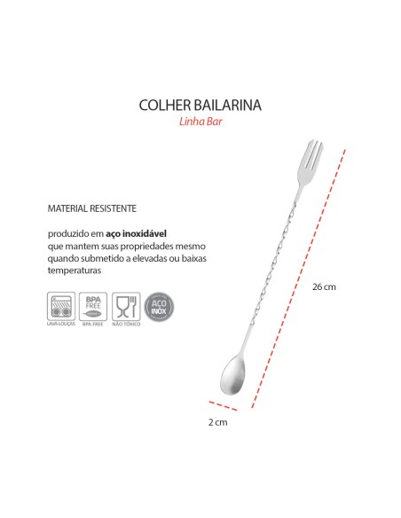 Colher Bailarina Garfo Tridente Inox Drink Sucos Bartender 26cm