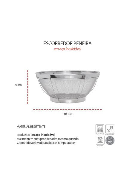 Escorredor Peneira Cesto Inox Massas Arroz Verduras Multiuso