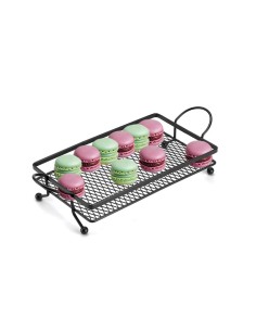 Bandeja Preta Servir Decorar Festa Buffet Suporte Alça Aço