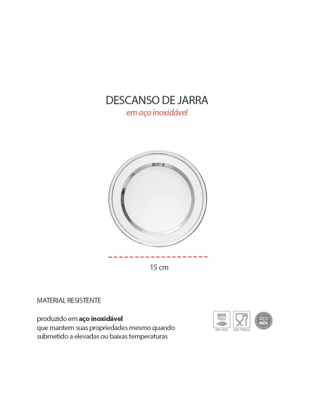 Descanso de Talheres Jarra Prato Inox Petiscos Buffet 15cm