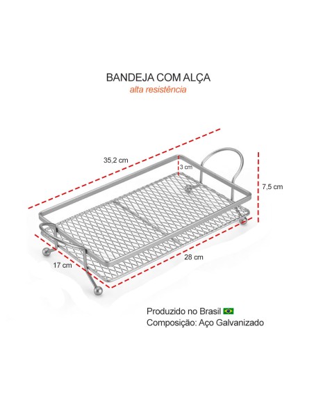 Bandeja Preta Servir Decorar Festa Buffet Suporte Alça Aço