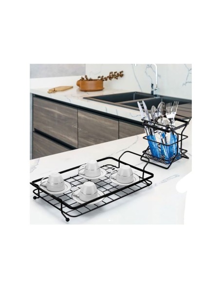 Bandeja Preta Servir Decorar Festa Buffet Suporte Alça Aço