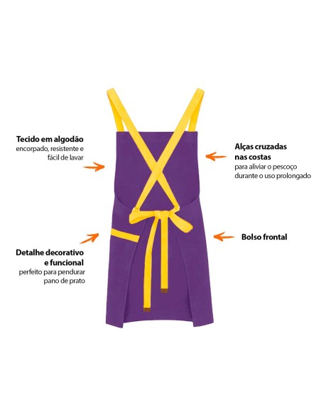 Avental Roxo Alça Cruzada Amarelo Açai Sorveteria Doceria