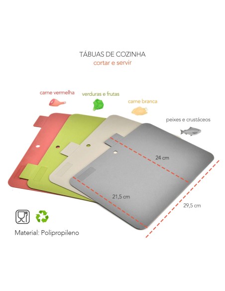 Tabua de Corte Carne Frango Verdura Peixe Jogo Colorido 4un