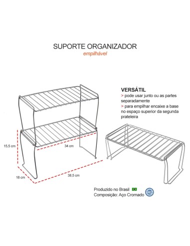 Suporte Duplo Empilhavel Organizador Aço Buffet...