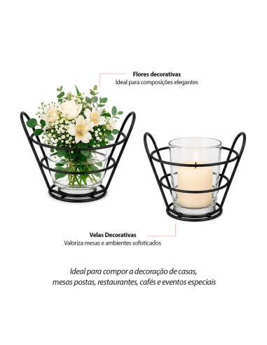 Cestinha Cachepot Preto Decoraçao Flor Vela...