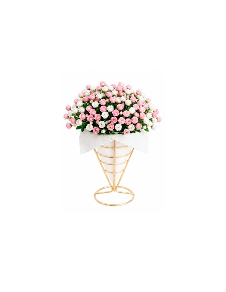 Suporte Cachepot Cone Dourado Inox Decoraçao Flor Vela Mesa