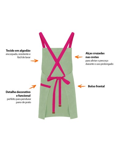 Avental Verde Matte Cha Alça Cruzada Rosa Pink...