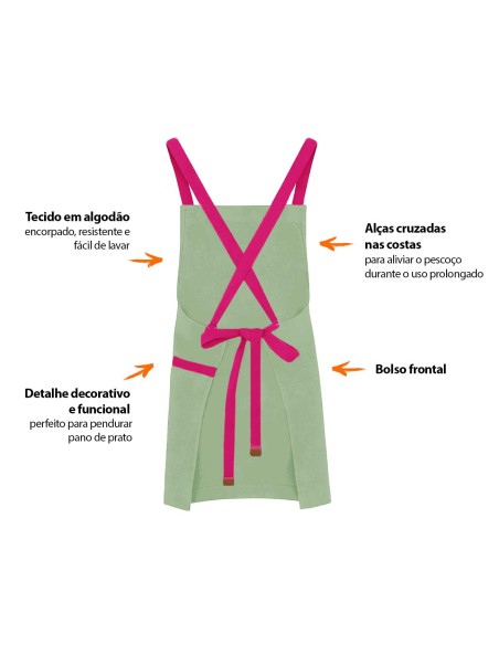 Avental Verde Matte Cha Alça Cruzada Rosa Pink Doceria Cafe