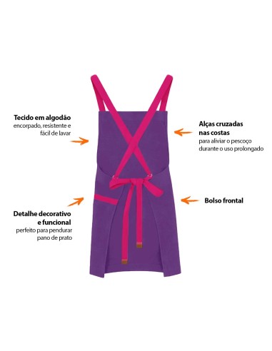 Avental Roxo Alça Cruzada Rosa Pink Açai...
