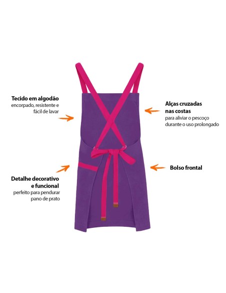 Avental Roxo Alça Cruzada Rosa Pink Açai Sorveteria Doceria