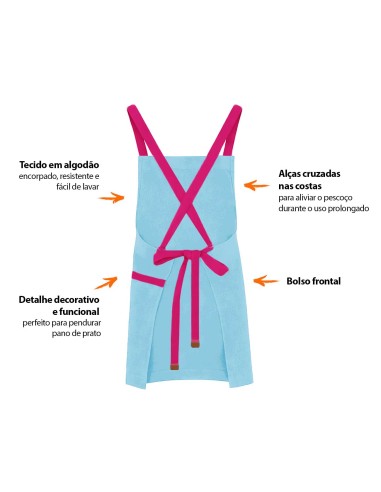 Avental Azul Claro Alça Cruzada Rosa Pink...