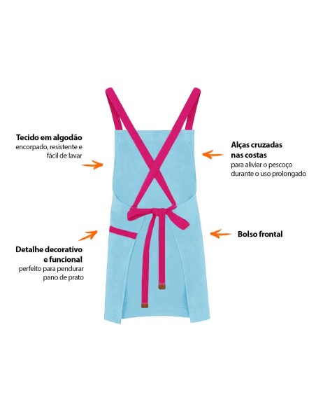 Avental Azul Claro Alça Cruzada Rosa Pink Confeitaria Buffet