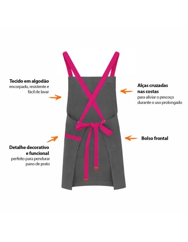Avental Cinza Alça Cruzada Rosa Pink...