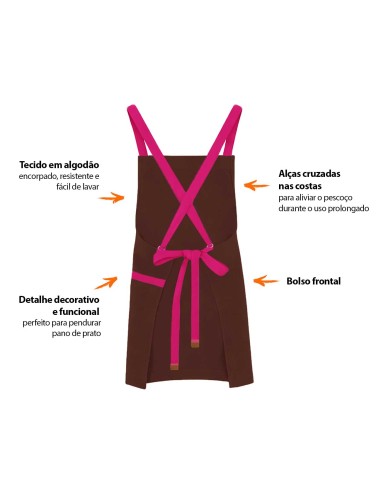 Avental Marrom Alça Cruzada Rosa Pink Cafeteria...