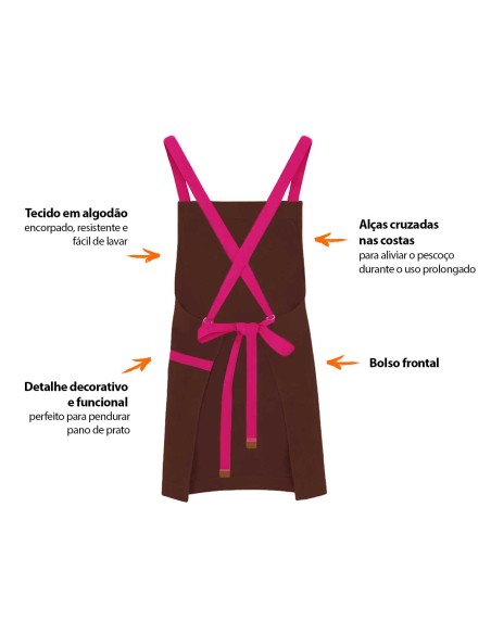 Avental Marrom Alça Cruzada Rosa Pink Cafeteria Doceria