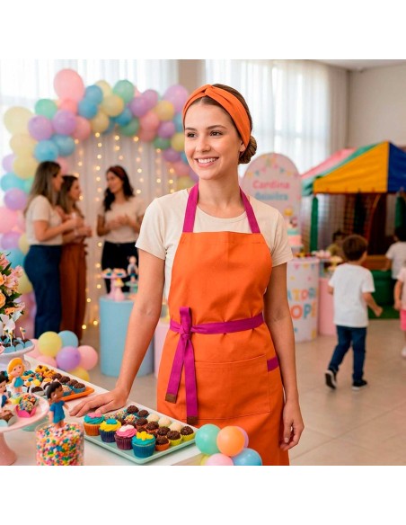 Avental Laranja Alça Cruzada Rosa Pink Bistro Buffet Eventos