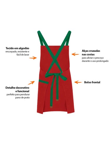 Avental Vermelho Alça Cruzada Verde Buffet...