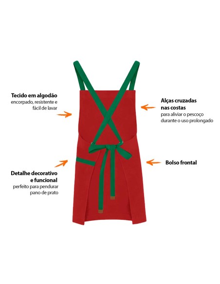 Avental Vermelho Alça Cruzada Verde Buffet Pintura Artesanato