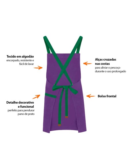 Avental Roxo Alça Cruzada Verde Açai Sorveteria Doceria
