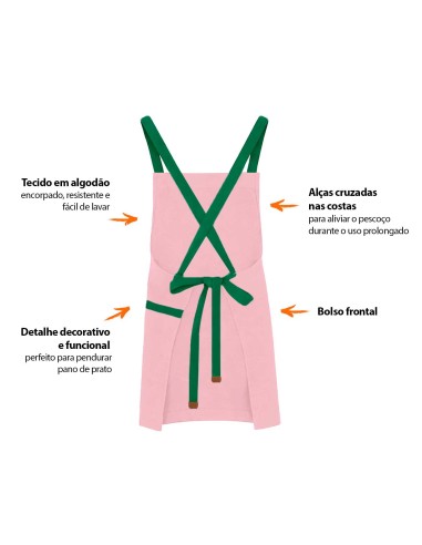 Avental Rosa Alça Cruzada Verde Confeitaria...
