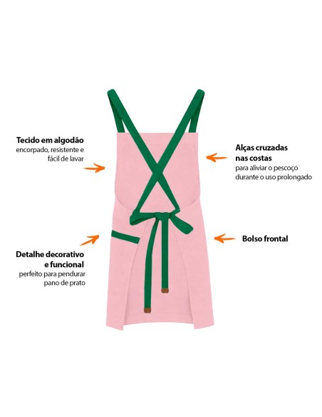 Avental Rosa Alça Cruzada Verde Confeitaria Doceria Festa