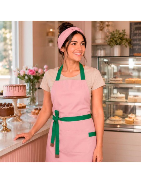 Avental Rosa Alça Cruzada Verde Confeitaria Doceria Festa