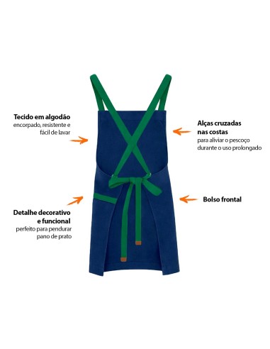 Avental Azul Marinho Alça Cruzada Verde...