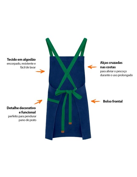 Avental Azul Marinho Alça Cruzada Verde Restaurante Bar