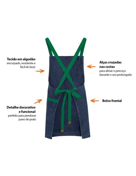Avental Jeans Alça Cruzada Verde Restaurante Bar Cafeteria
