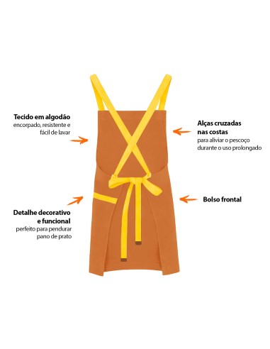 Avental Caramelo Alça Cruzada Amarelo Cafeteria...