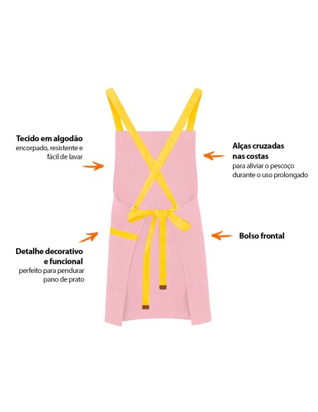 Avental Rosa Alça Cruzada Amarelo Confeitaria Doceria Festa