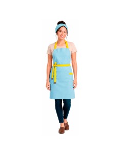 Avental Azul Claro Alça Cruzada Amarelo Confeitaria Buffet 2