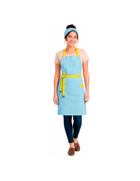 Avental Azul Claro Alça Cruzada Amarelo Confeitaria Buffet