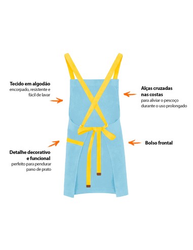 Avental Azul Claro Alça Cruzada Amarelo...