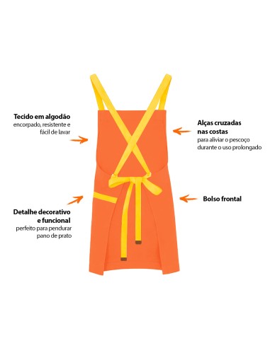 Avental Laranja Alça Cruzada Amarelo Bistro...