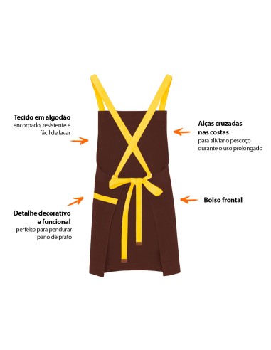 Avental Marrom Alça Cruzada Amarelo Cafeteria...