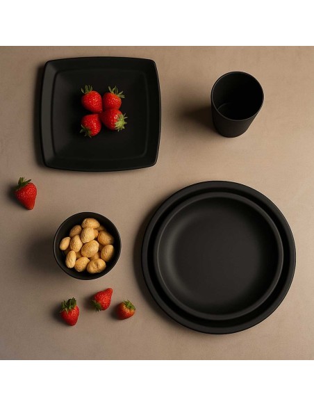 Prato Raso Redondo Preto Lanche 25cm Plastico BPA Free