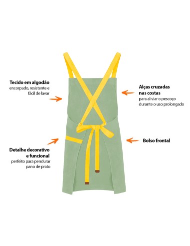 Avental Verde Matte Cha Alça Cruzada Amarelo...