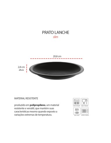 Prato Redondo Preto Lanche 20cm Plastico BPA Free