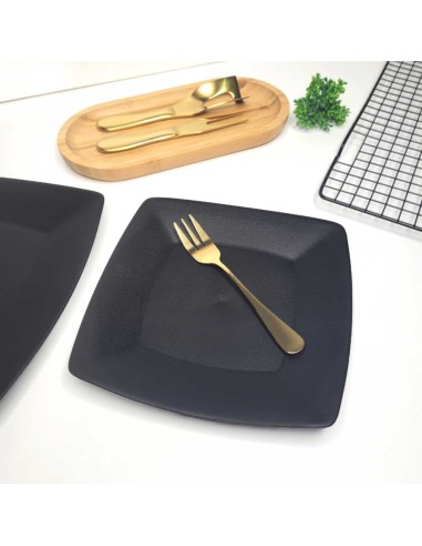 Prato Raso Quadrado Lanche Preto 18cm Plastico...