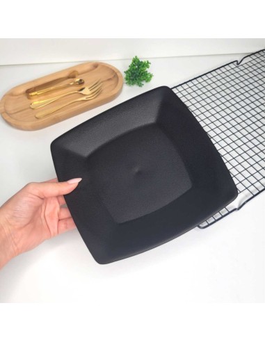 Prato Raso Quadrado Lanche Preto 18cm Plastico...