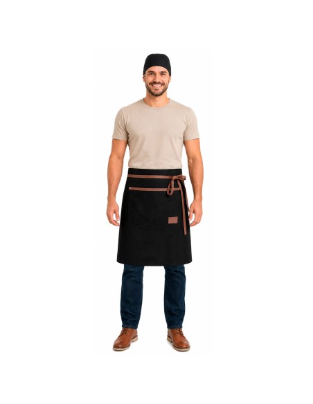 Avental de Cintura Preto Couro Marrom Bar Restaurante Cafe