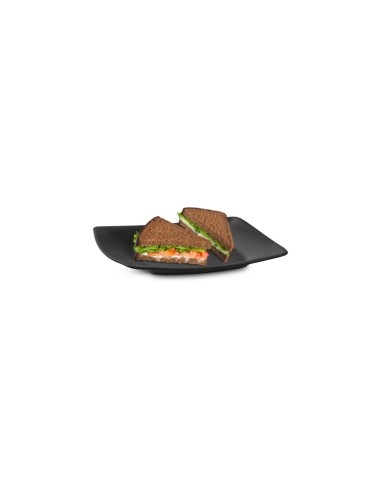 Prato Raso Quadrado Lanche Preto 18cm Plastico...