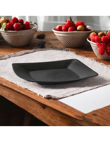 Prato Raso Lanche Preto Quadrado 20cm Plastico...