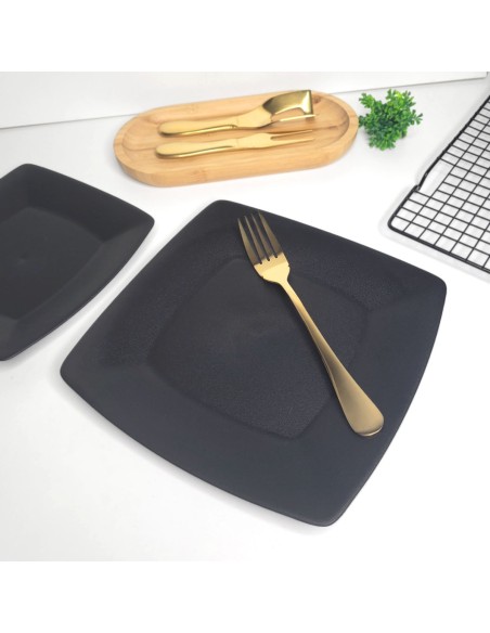 Prato Raso Lanche Preto Quadrado 20cm Plastico BPA Free