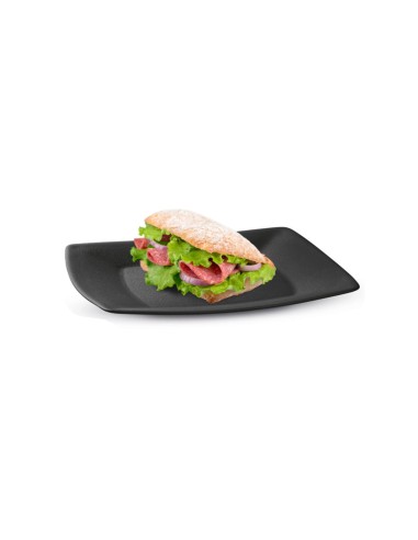 Prato Raso Lanche Preto Quadrado 20cm Plastico...