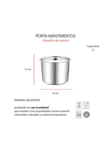 Porta Mantimentos Aço Inox Lata Pote com Tampa...