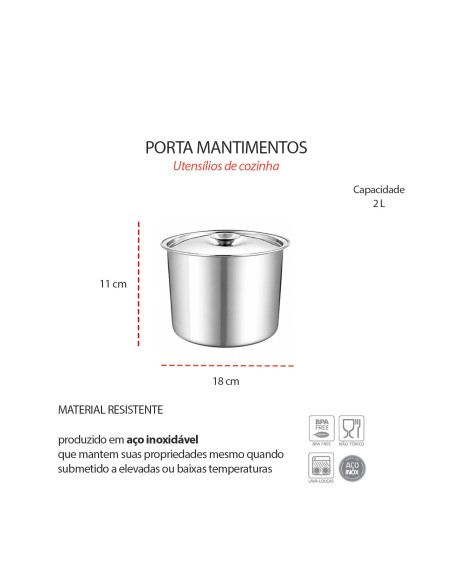 Porta Mantimentos Aço Inox Lata Pote com Tampa Armazenar 2L