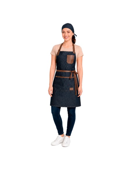 Avental Jeans Couro Legítimo Barista Bartender Cafeteria Bar
